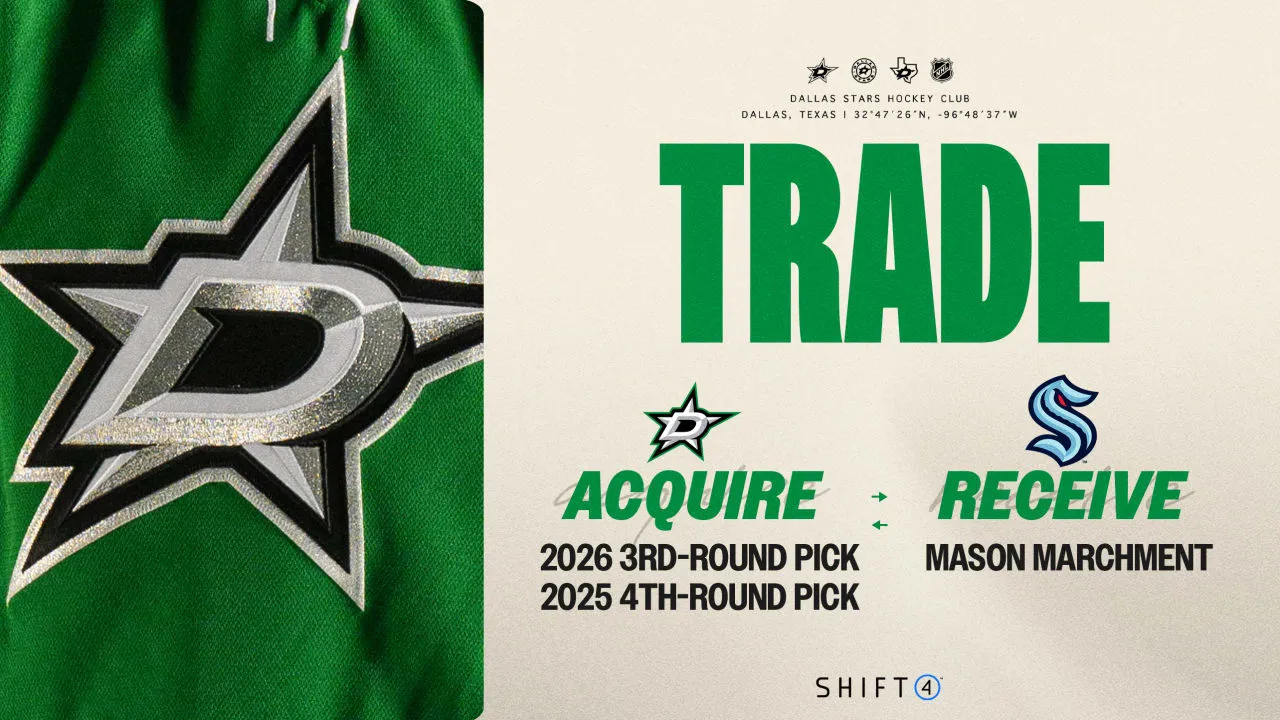 Dallas Stars Dapatkan Pilihan Putaran Ketiga 2026 dan Pilihan Putaran Keempat 2025 dari Seattle Sebagai Imbalan untuk Penyerang Mason Marchment